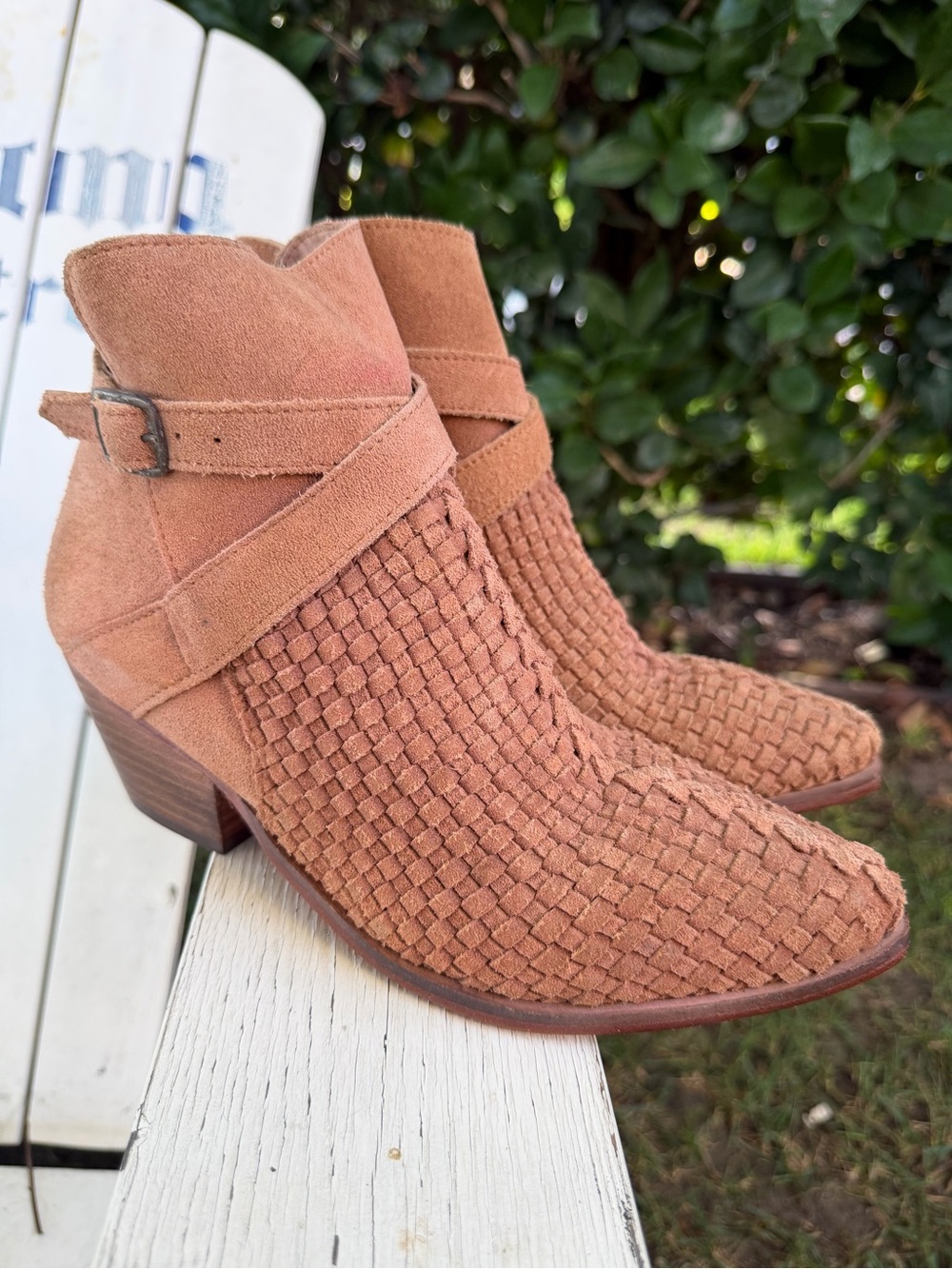 Free People Woven Suede Ankle Boots in Rust Tan